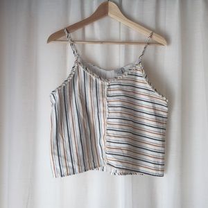 Striped Crop Top Tank Lace Trim Contrasting